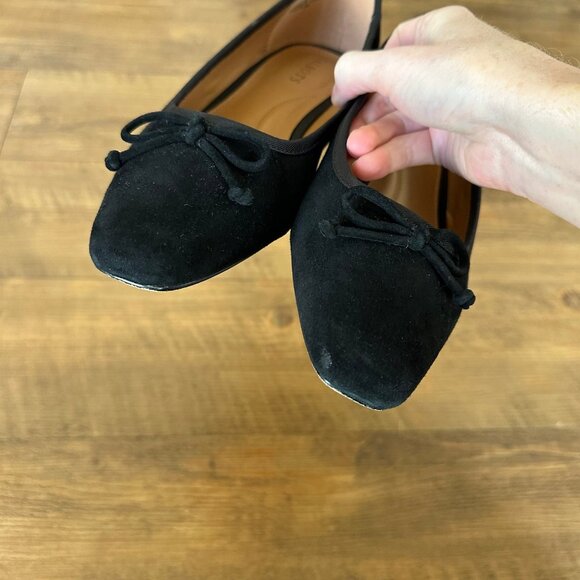 Talbots Womens Black Velvet Ballet Heels Size 7.5 Block Heel Pumps Bow Suede - Picture 8 of 11